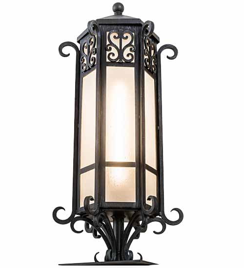 Meyda Lighting Caprice 12" Antique Iron Gate Outdoor Pier Mount Light With Frosted Seeded Shade Glass