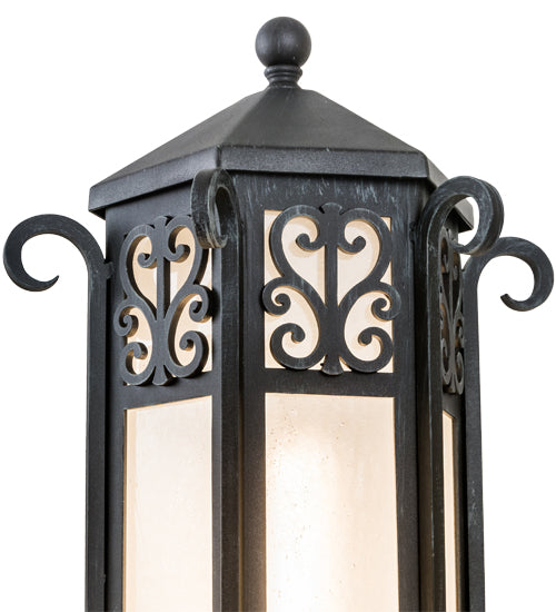 Meyda Lighting Caprice 12" Antique Iron Gate Outdoor Pier Mount Light With Frosted Seeded Shade Glass