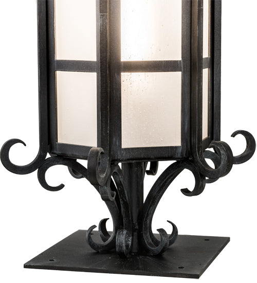 Meyda Lighting Caprice 12" Antique Iron Gate Outdoor Pier Mount Light With Frosted Seeded Shade Glass