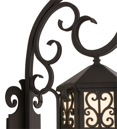 Meyda Lighting Caprice 12" Solar Black Lantern Wall Sconce With White Art Shade Glass