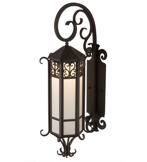 Meyda Lighting Caprice 12" Solar Black Lantern Wall Sconce With White Art Shade Glass