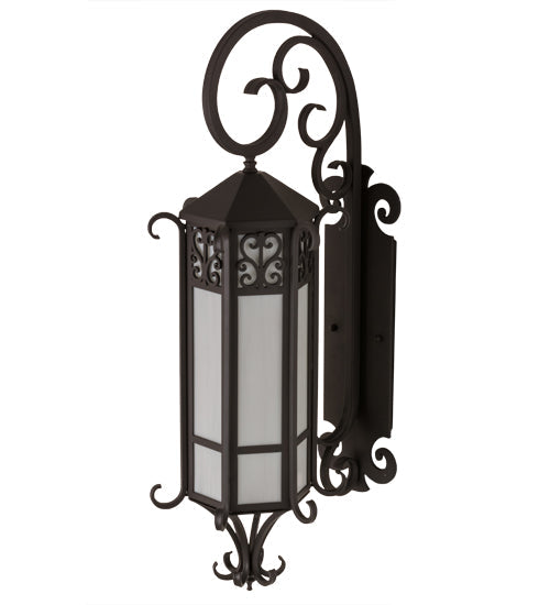 Meyda Lighting Caprice 12" Solar Black Lantern Wall Sconce With White Art Shade Glass