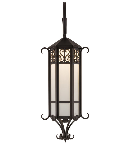 Meyda Lighting Caprice 12" Solar Black Lantern Wall Sconce With White Art Shade Glass