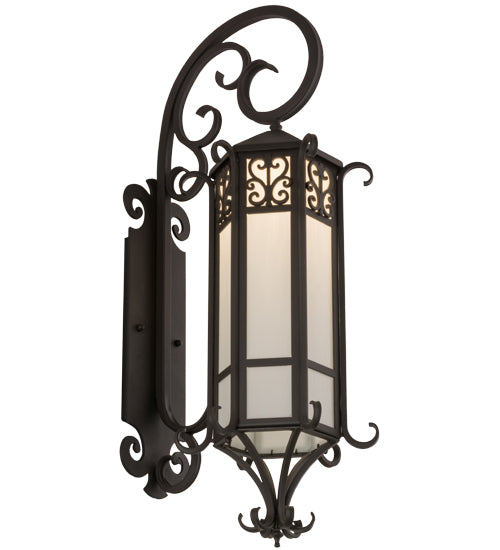 Meyda Lighting Caprice 12" Solar Black Lantern Wall Sconce With White Art Shade Glass