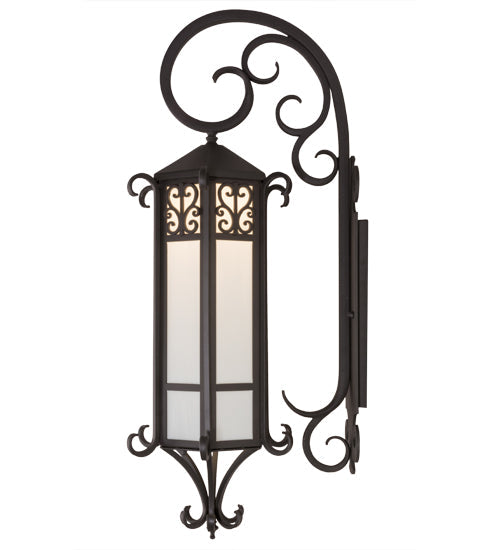 Meyda Lighting Caprice 12" Solar Black Lantern Wall Sconce With White Art Shade Glass