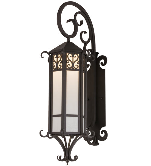 Meyda Lighting Caprice 12" Solar Black Lantern Wall Sconce With White Art Shade Glass