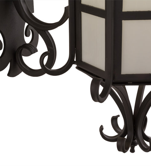 Meyda Lighting Caprice 12" Solar Black Lantern Wall Sconce With White Art Shade Glass
