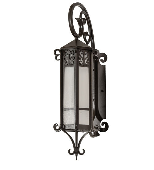 Meyda Lighting Caprice 12" Textured Timeless Bronze Lantern Wall Sconce With Frosted Seeded Shade Glass