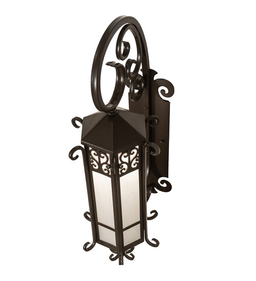 Meyda Lighting Caprice 12" Textured Timeless Bronze Lantern Wall Sconce With Frosted Seeded Shade Glass