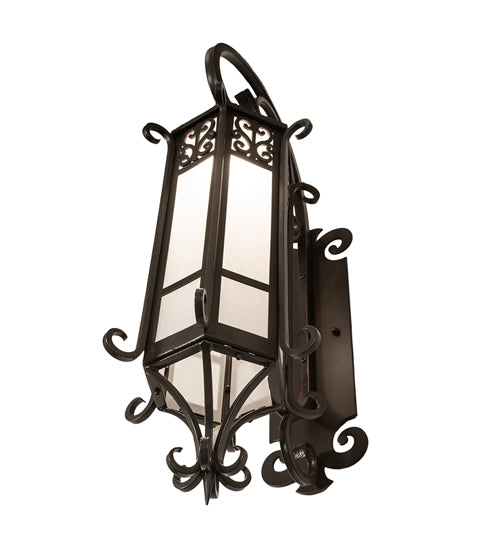 Meyda Lighting Caprice 12" Textured Timeless Bronze Lantern Wall Sconce With Frosted Seeded Shade Glass