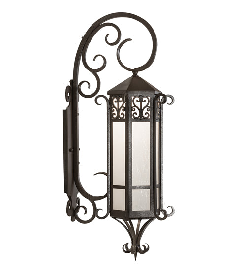 Meyda Lighting Caprice 12" Textured Timeless Bronze Lantern Wall Sconce With Frosted Seeded Shade Glass