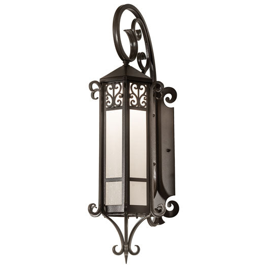 Meyda Lighting Caprice 12" Textured Timeless Bronze Lantern Wall Sconce With Frosted Seeded Shade Glass