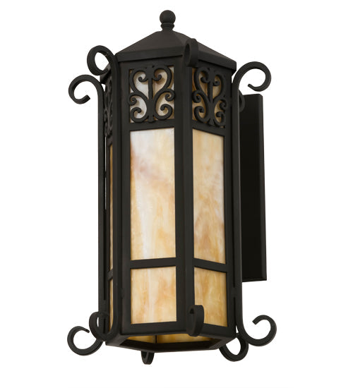 Meyda Lighting Caprice 13" Wrought Iron Lantern Wall Sconce With Beige Art Shade Glass