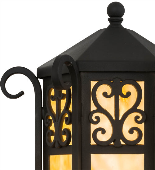 Meyda Lighting Caprice 13" Wrought Iron Lantern Wall Sconce With Beige Art Shade Glass