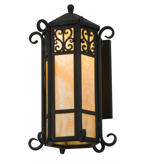 Meyda Lighting Caprice 13" Wrought Iron Lantern Wall Sconce With Beige Art Shade Glass