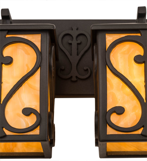 Meyda Lighting Caprice 14" 2-Light Hand Wrought Iron Vanity Light With Beige Shade Glass