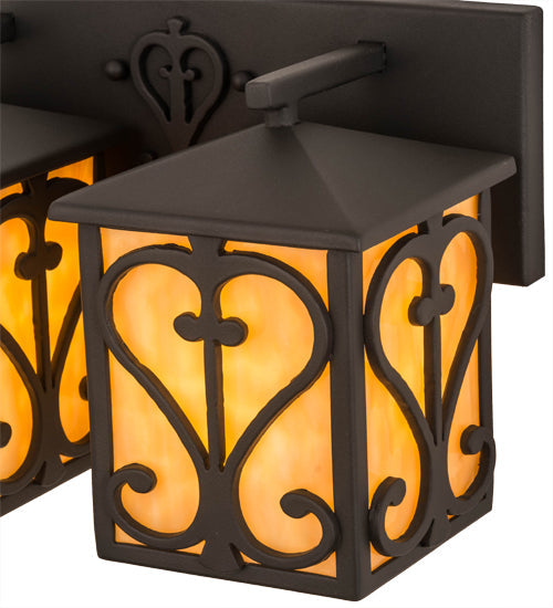 Meyda Lighting Caprice 14" 2-Light Hand Wrought Iron Vanity Light With Beige Shade Glass