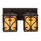 Meyda Lighting Caprice 14" 2-Light Hand Wrought Iron Vanity Light With Beige Shade Glass