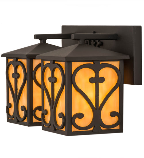 Meyda Lighting Caprice 14" 2-Light Hand Wrought Iron Vanity Light With Beige Shade Glass