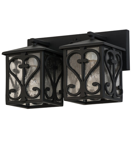 Meyda Lighting Caprice 14" 2-Light Wrought Iron Vanity Light With Clear Seeded Shade Glass