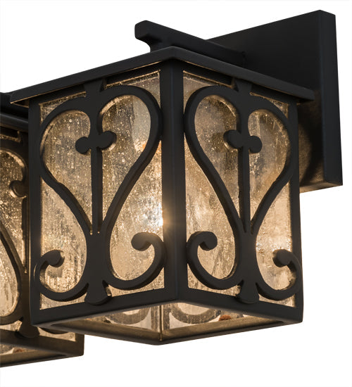 Meyda Lighting Caprice 14" 2-Light Wrought Iron Vanity Light With Clear Seeded Shade Glass