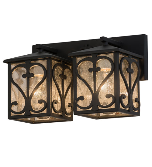 Meyda Lighting Caprice 14" 2-Light Wrought Iron Vanity Light With Clear Seeded Shade Glass