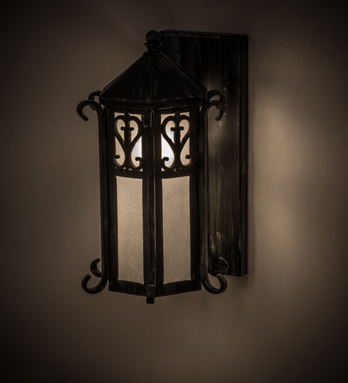 Meyda Lighting Caprice 169242 9" Antique Iron Gate Wall Sconce With Frosted Seeded Shade Glass