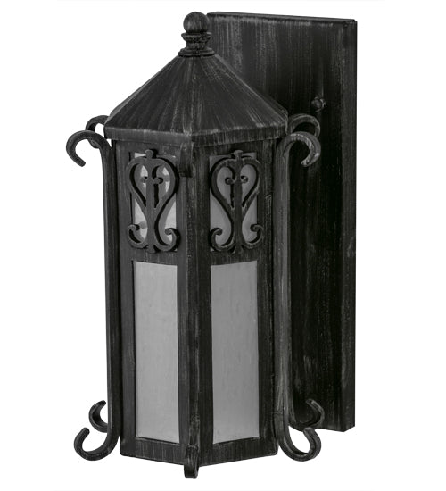 Meyda Lighting Caprice 169242 9" Antique Iron Gate Wall Sconce With Frosted Seeded Shade Glass