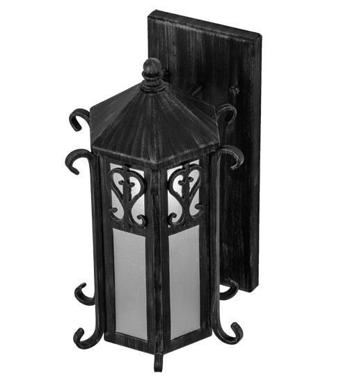 Meyda Lighting Caprice 169242 9" Antique Iron Gate Wall Sconce With Frosted Seeded Shade Glass