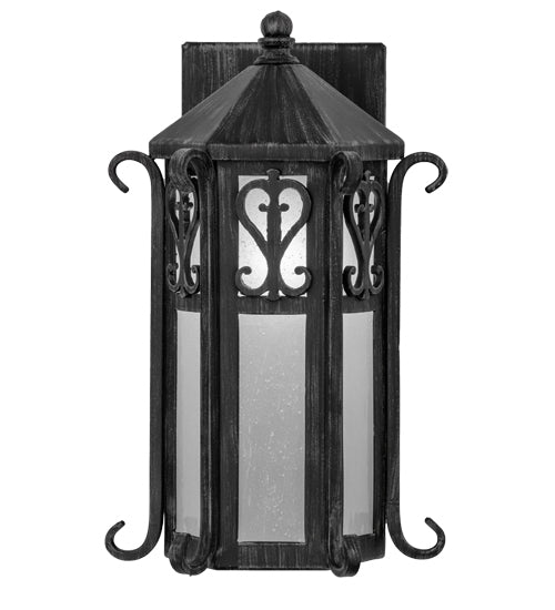 Meyda Lighting Caprice 169242 9" Antique Iron Gate Wall Sconce With Frosted Seeded Shade Glass