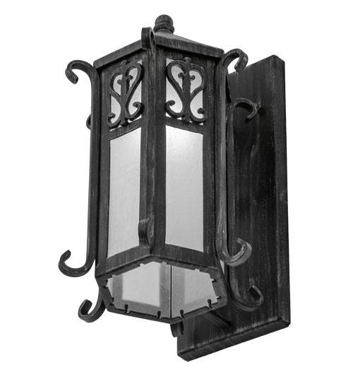 Meyda Lighting Caprice 169242 9" Antique Iron Gate Wall Sconce With Frosted Seeded Shade Glass