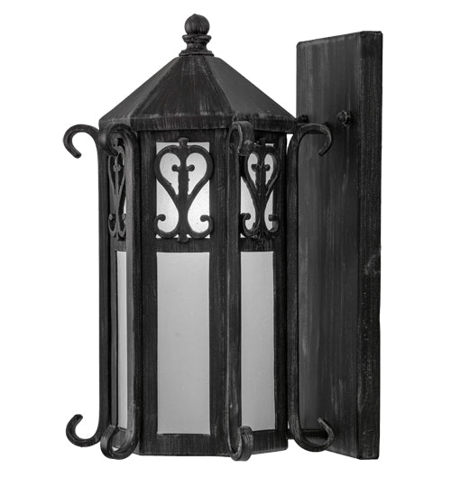 Meyda Lighting Caprice 169242 9" Antique Iron Gate Wall Sconce With Frosted Seeded Shade Glass