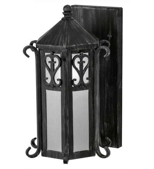 Meyda Lighting Caprice 169242 9" Antique Iron Gate Wall Sconce With Frosted Seeded Shade Glass
