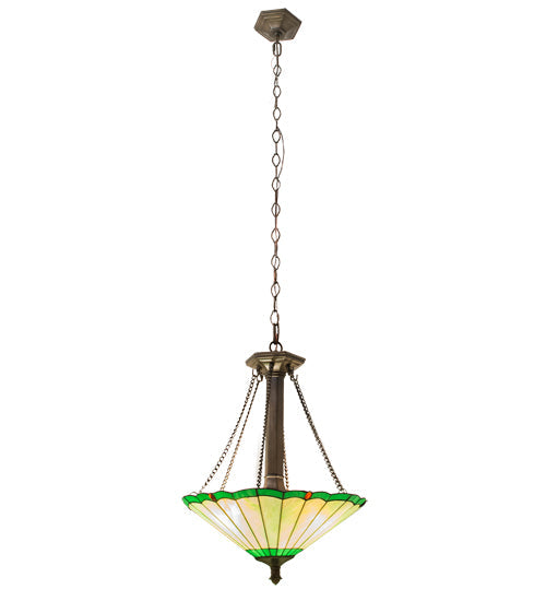 Meyda Lighting Caprice 17" 3-Light Mahogany Bronze Inverted Pendant Light With Avocado Green Art Shade Glass