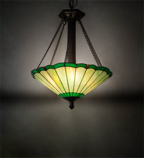 Meyda Lighting Caprice 17" 3-Light Mahogany Bronze Inverted Pendant Light With Avocado Green Art Shade Glass
