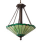 Meyda Lighting Caprice 17" 3-Light Mahogany Bronze Inverted Pendant Light With Avocado Green Art Shade Glass