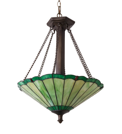 Meyda Lighting Caprice 17" 3-Light Mahogany Bronze Inverted Pendant Light With Avocado Green Art Shade Glass