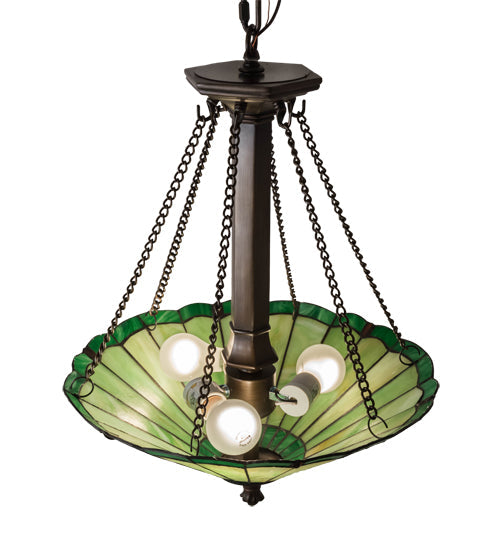 Meyda Lighting Caprice 17" 3-Light Mahogany Bronze Inverted Pendant Light With Avocado Green Art Shade Glass