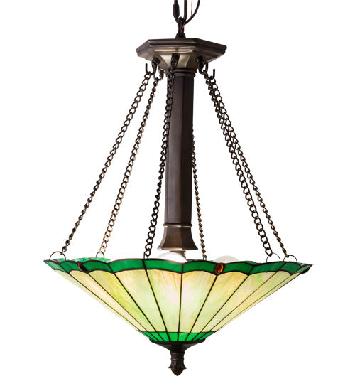 Meyda Lighting Caprice 17" 3-Light Mahogany Bronze Inverted Pendant Light With Avocado Green Art Shade Glass