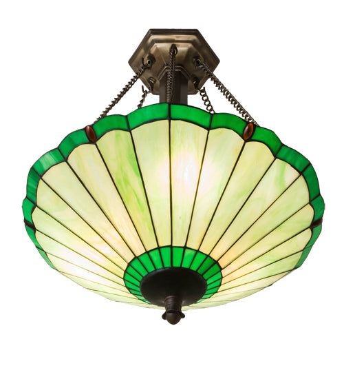 Meyda Lighting Caprice 17" 3-Light Mahogany Bronze Inverted Pendant Light With Avocado Green Art Shade Glass