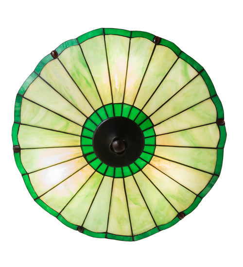 Meyda Lighting Caprice 17" 3-Light Mahogany Bronze Inverted Pendant Light With Avocado Green Art Shade Glass