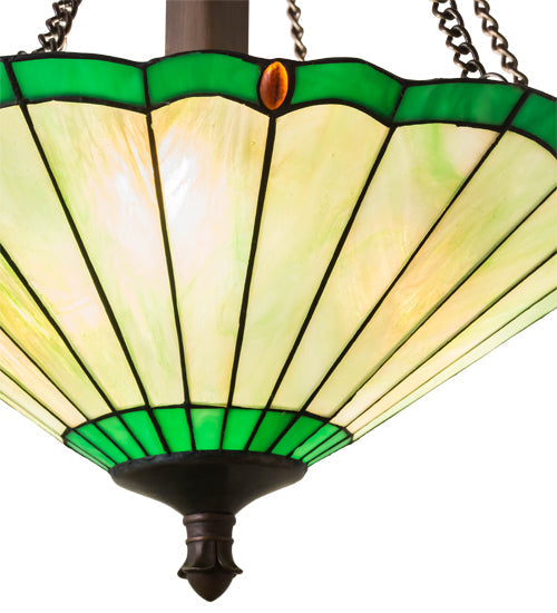 Meyda Lighting Caprice 17" 3-Light Mahogany Bronze Inverted Pendant Light With Avocado Green Art Shade Glass
