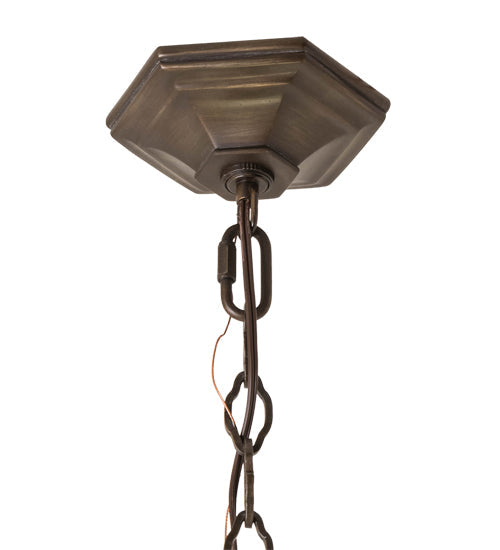 Meyda Lighting Caprice 17" 3-Light Mahogany Bronze Inverted Pendant Light With Avocado Green Art Shade Glass