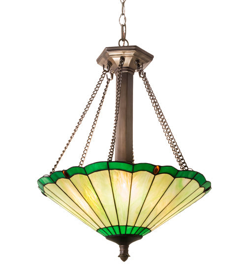 Meyda Lighting Caprice 17" 3-Light Mahogany Bronze Inverted Pendant Light With Avocado Green Art Shade Glass
