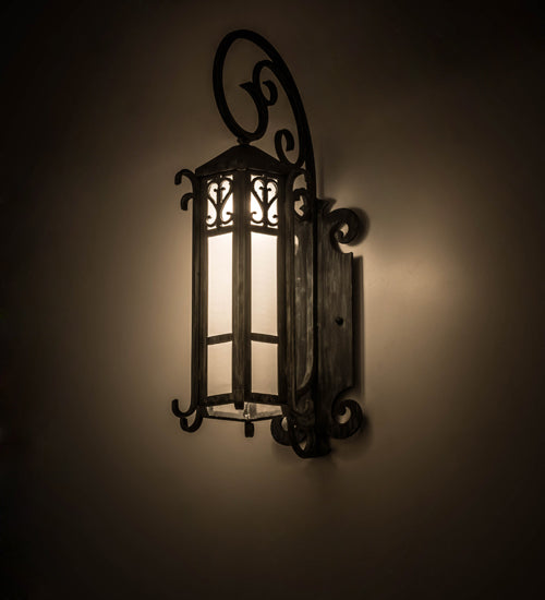 Meyda Lighting Caprice 178197 9" Antique Iron Gate Wall Sconce With Frosted Seeded Shade Glass