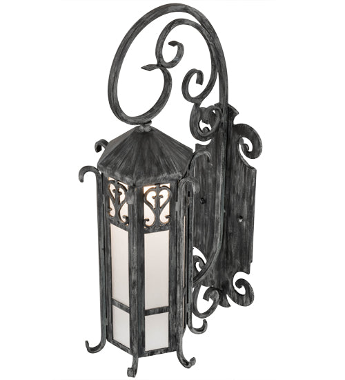 Meyda Lighting Caprice 178197 9" Antique Iron Gate Wall Sconce With Frosted Seeded Shade Glass