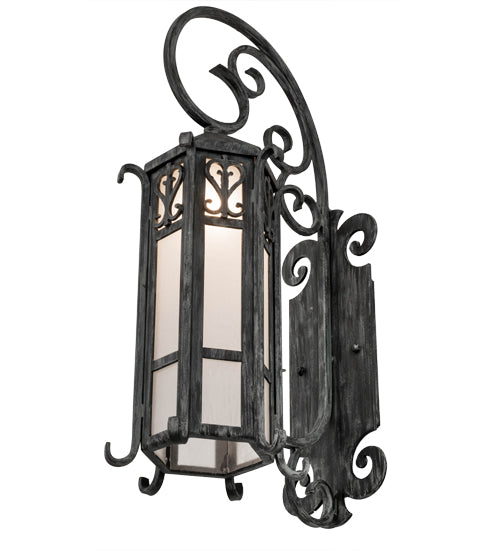 Meyda Lighting Caprice 178197 9" Antique Iron Gate Wall Sconce With Frosted Seeded Shade Glass