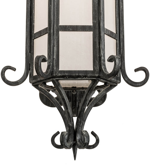 Meyda Lighting Caprice 263205 12" Antique Iron Gate Lantern Wall Sconce With Frosted Seeded Shade Glass