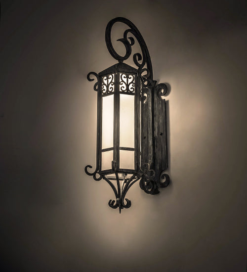 Meyda Lighting Caprice 263205 12" Antique Iron Gate Lantern Wall Sconce With Frosted Seeded Shade Glass