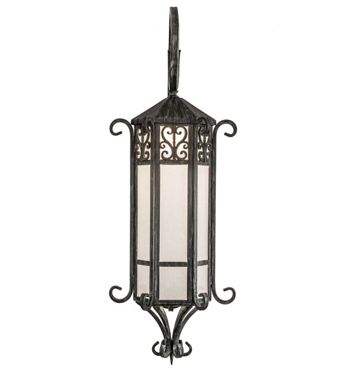 Meyda Lighting Caprice 263205 12" Antique Iron Gate Lantern Wall Sconce With Frosted Seeded Shade Glass
